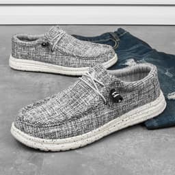 image-Men's Canvas Shoes - 552AD Black Gray, Flat Heel, Casual