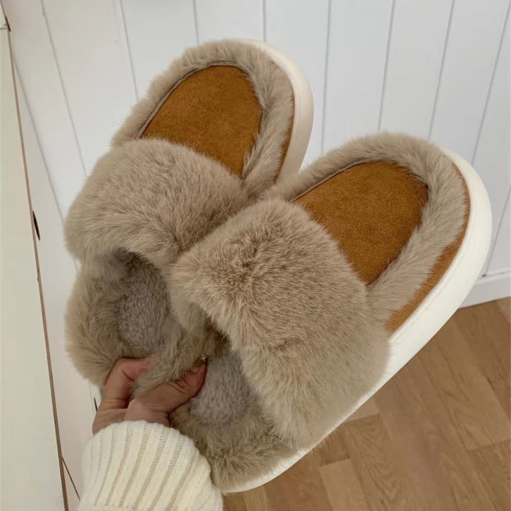 image-Foreign trade large size cotton slippers, simple and fashionable couple winter soft thick bottom confinement warm plush home shoes for men and women