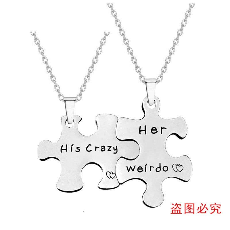 image-Puzzle Necklace Stainless Steel Couple Unisex