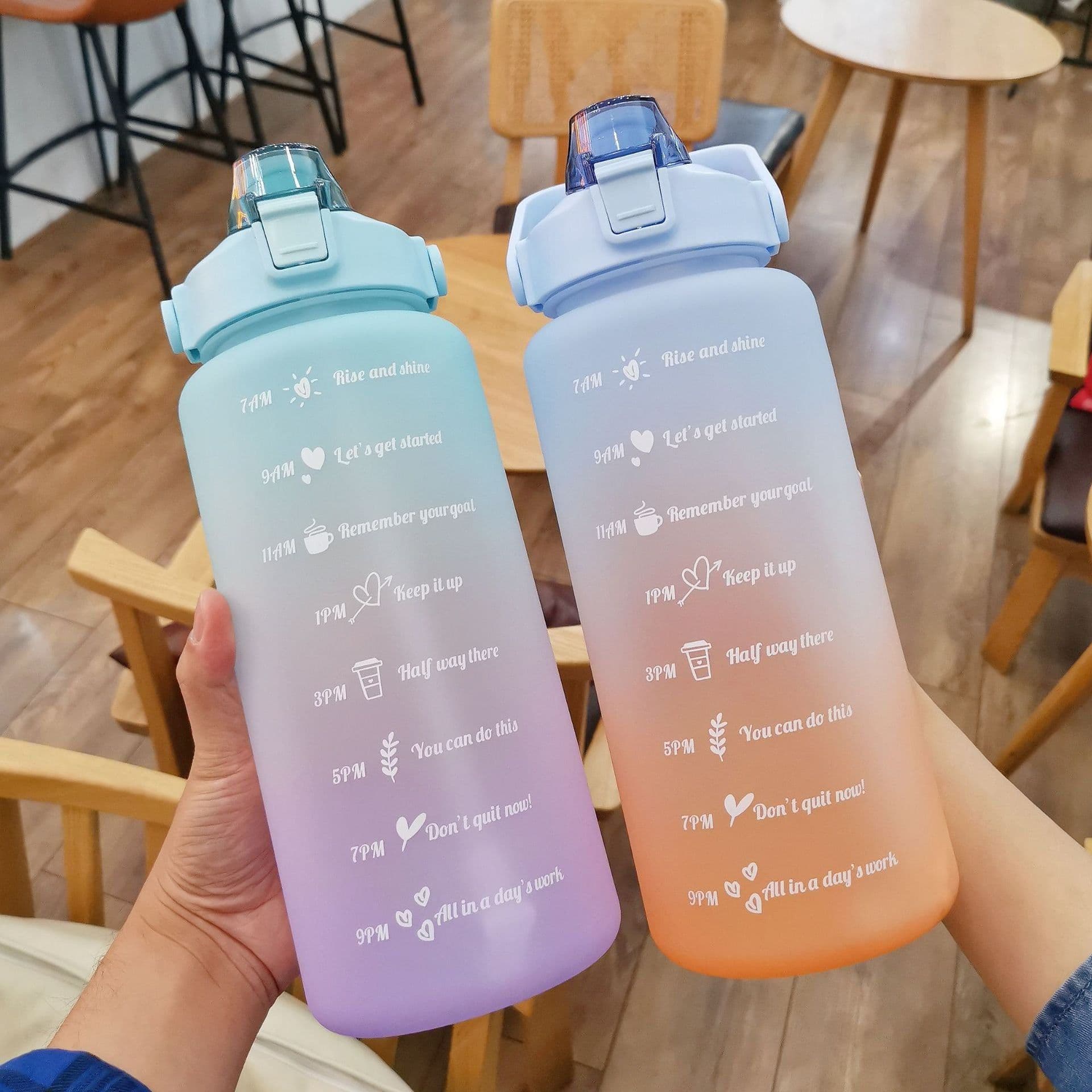 image-Fashion super large capacity outdoor frosted plastic cup gradient sports portable kettle colorful space bomb cover straw cup