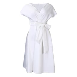 image-Women's V-Neck A-Line Dress - Black XXXL Short Sleeve