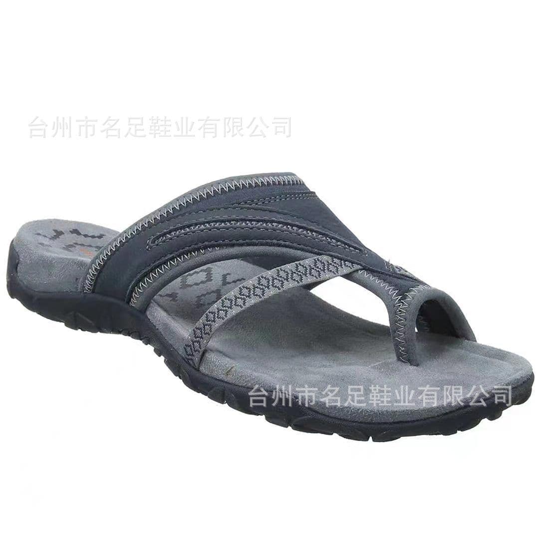 image-Summer women's shoes 2021 new European and American comfortable thong flat sandals women's color matching sandals and slippers for outerwear