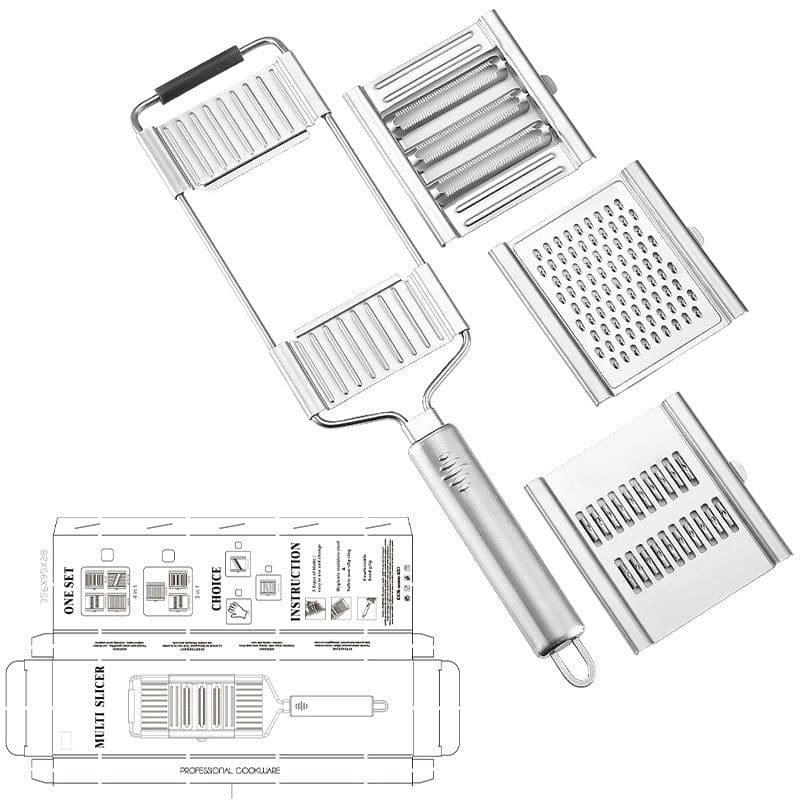 image-A large number of stock cross-border grater Stainless steel grater Three blades interchangeable multi-function vegetable cutter