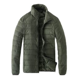 image-Men's Down Jacket - Light Grey Stand Collar Hooded