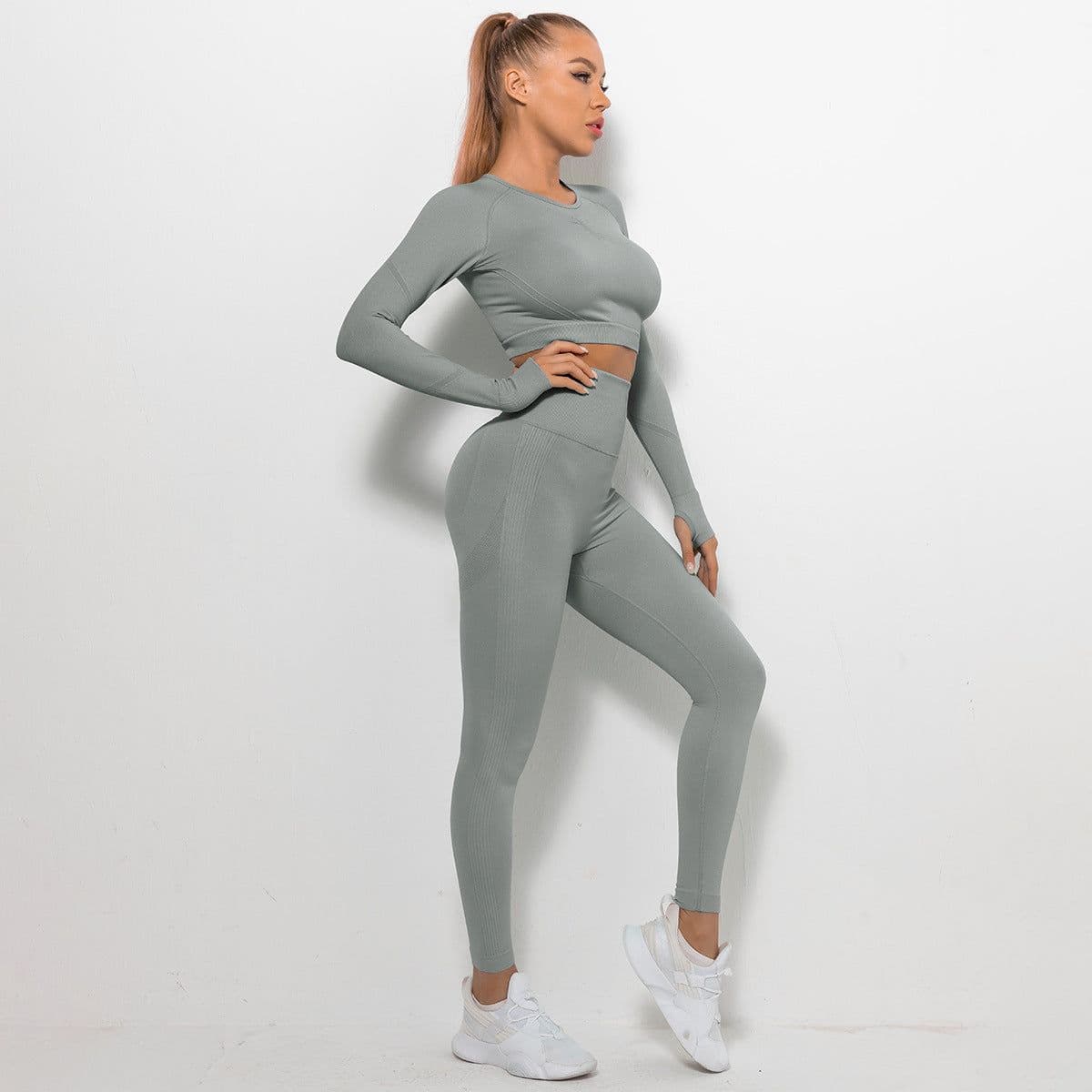 image-Women's High Waist Yoga Pants Two-Piece Set - Peach, XL