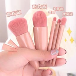image-Makeup Brush Set 5pcs Pink Heart with Mirror