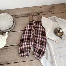 image-Trendy Kids Plaid Overalls - Green, Unisex, Fall 2023, 90cm