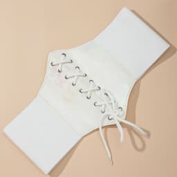 image-Women's Butterfly Print Elastic Waist Belt - White