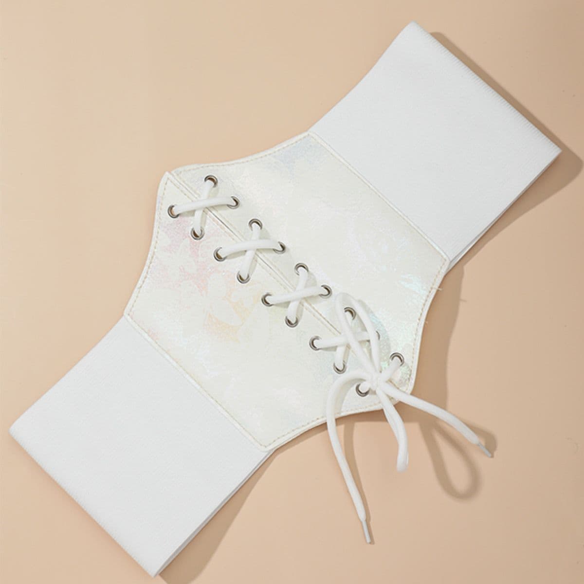 image-Women's Butterfly Print Elastic Waist Belt - White