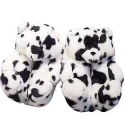 image-Cartoon Bear Plush Slippers - Large, South Korean Velvet, Dark Teddy Bear Shoes