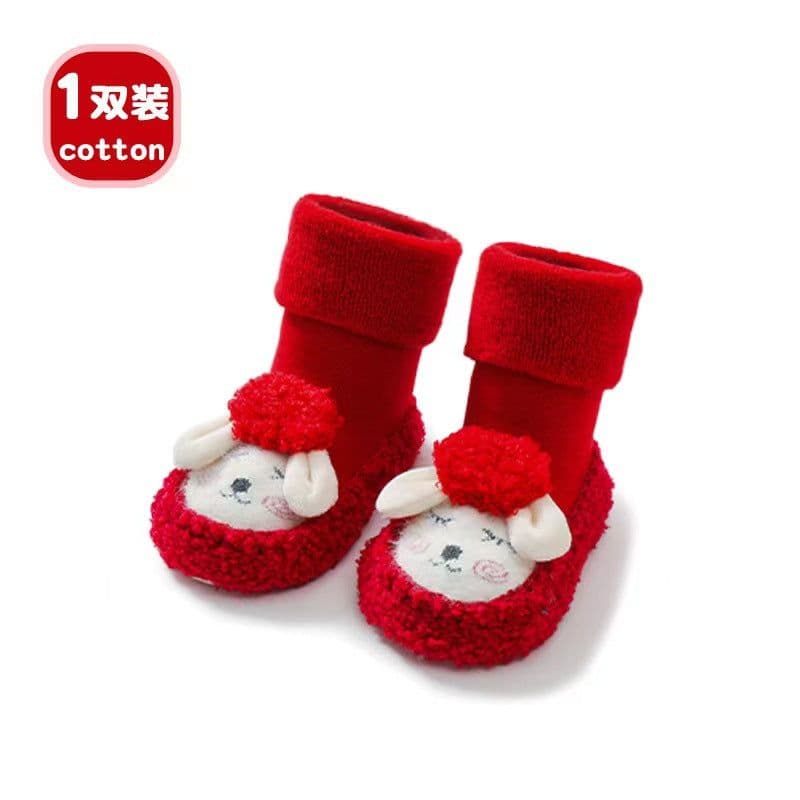 image-Liu Chengxing Baby Socks - Red Cartoon Mid-Calf