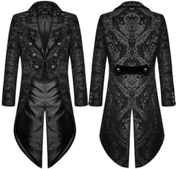 image-Fashion Men's Gothic Steampunk Tailcoat Jacket Black Damask Wedding Coat