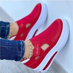 image-Summer foreign trade large size flying weaving breathable casual single shoes wedge heel thick bottom hollow Velcro round toe low top women's single shoes
