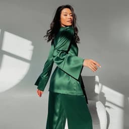 image-Ice Silk Pajama Set - Long Sleeve Nightgown Women's