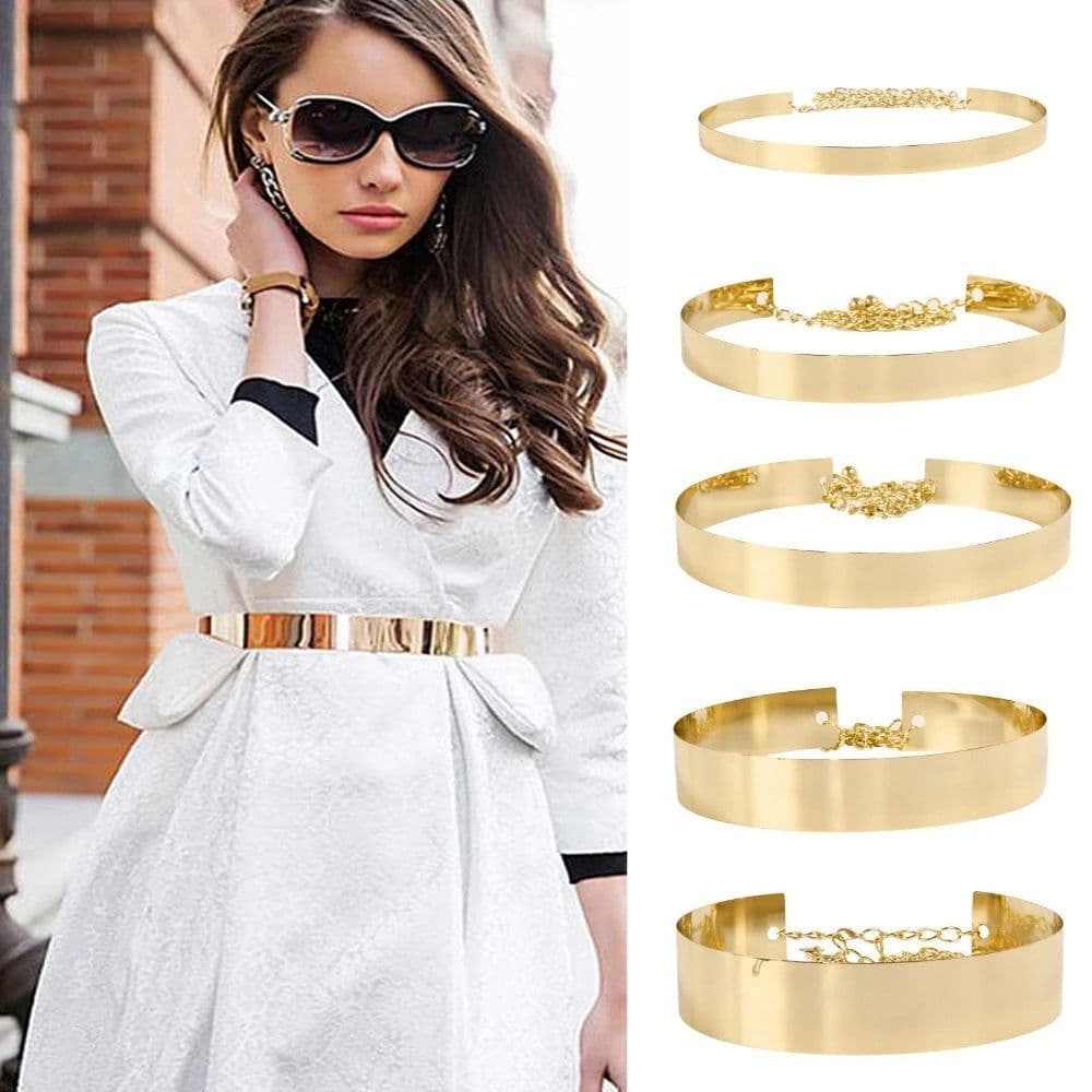 image-Women's Metal Waist Chain Belt - Silver Hollow 3.5cm