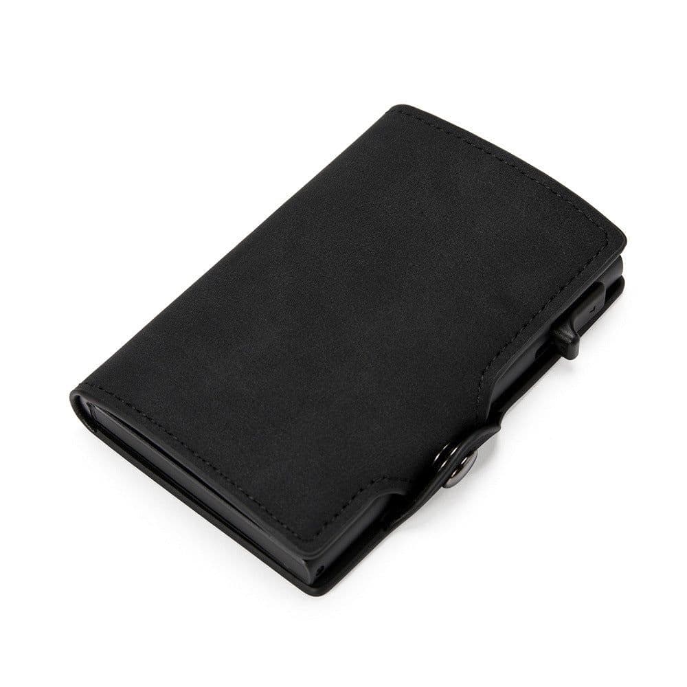 image-Manufacturer wholesale RFID anti-theft brush aluminum alloy side push test card bag Amazon men's retro PU leather wallet customization