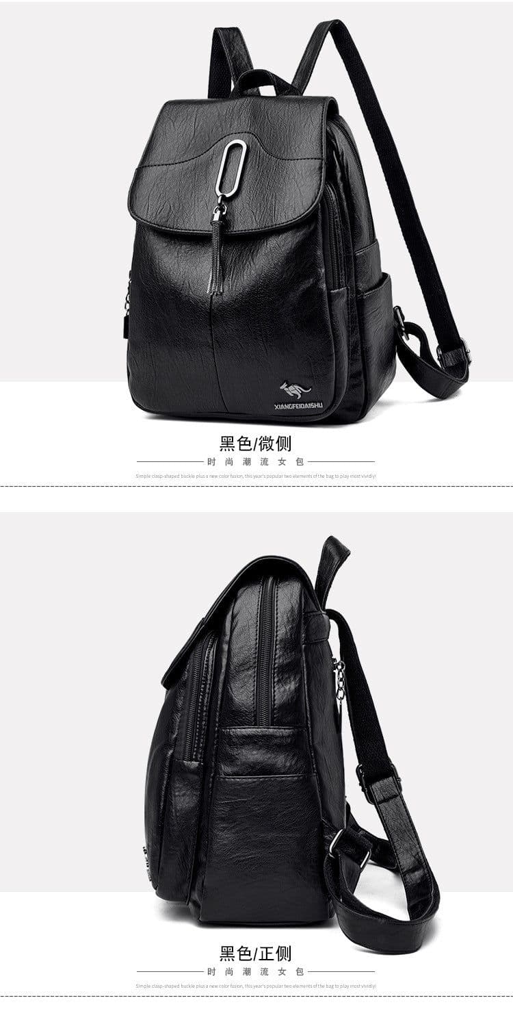 image-Women's Backpack PU Leather Black One Shoulder