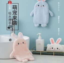 image-Cute Rabbit Hand Towel - Blue 25x35cm Coral Fleece