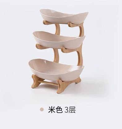 image-Answer Qi Fruit Plate - Plastic Wooden Frame - Beige - Two/Three-Layer - Modern Minimalist