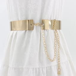 image-Women's Metal Waist Chain Belt - Silver Hollow 3.5cm