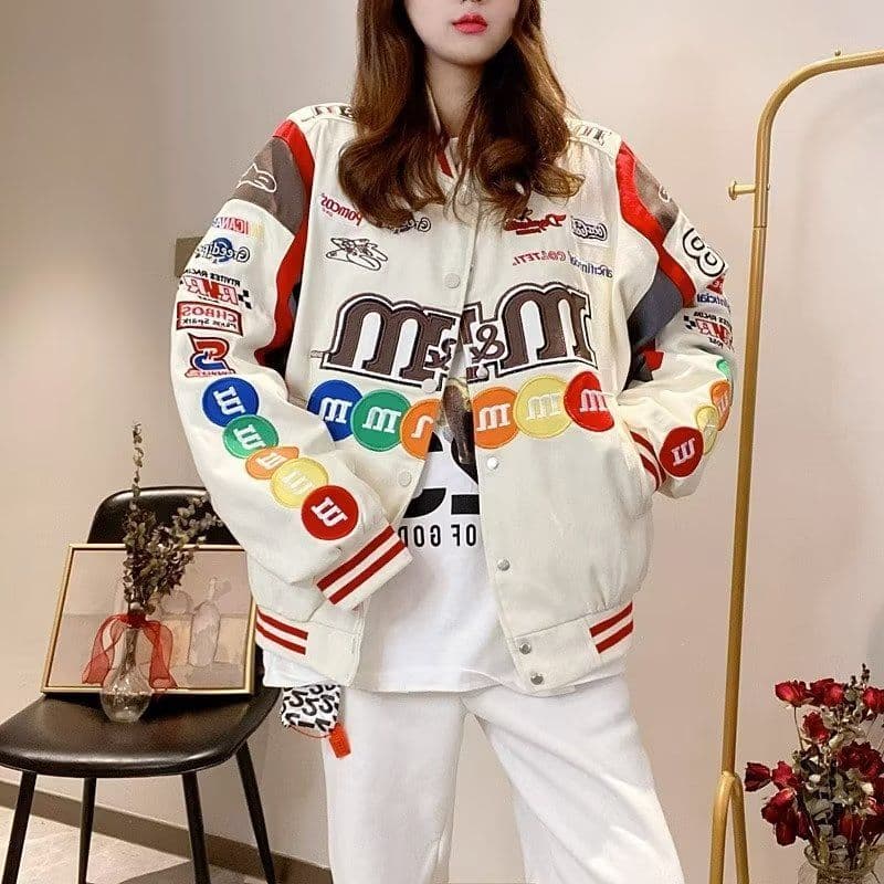 image-Baseball Jacket - Apricot Embroidered Hip Hop 3XL