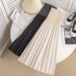 image-Real shot pregnant women skirt autumn and winter outerwear fashion Korean version high waist pleated skirt drape mid-length a-line skirt