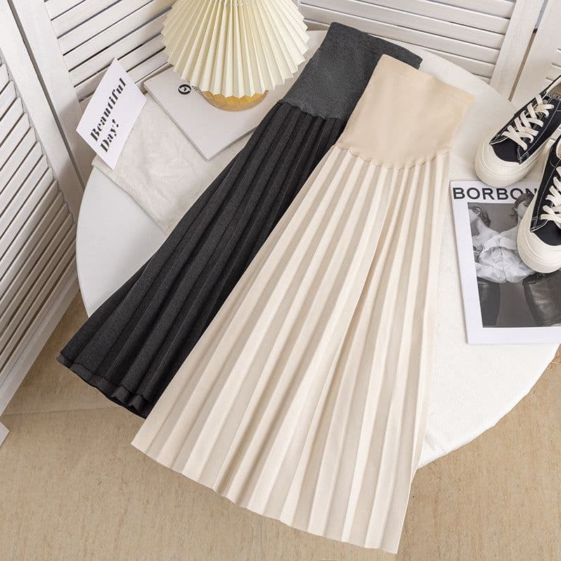 image-Real shot pregnant women skirt autumn and winter outerwear fashion Korean version high waist pleated skirt drape mid-length a-line skirt