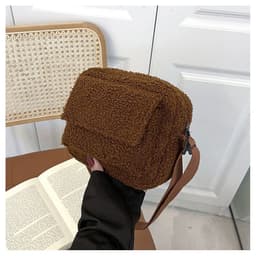 image-Furry One-Shoulder Bag - Brown Small Square Plush