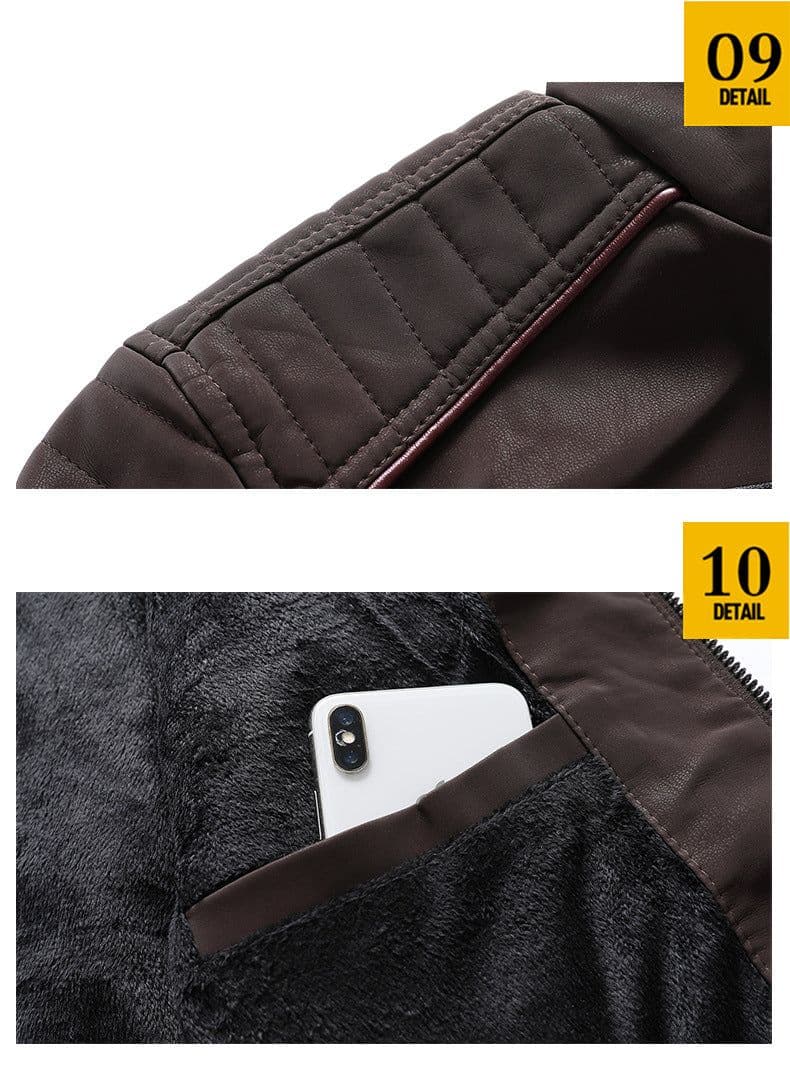 image-Men's PU Leather Jacket - Slim Fit Vintage Black