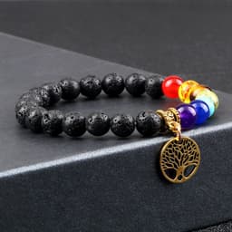 image-European and American cross-border foreign trade creative 8mm bead bracelet Volcanic lava hand string wooden beads alloy tree of life pendant