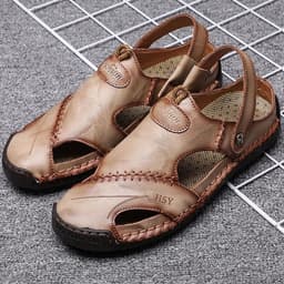 image-Men's Sandals - Large Size, Breathable, Yellow Brown Leather, Outdoor Hiking