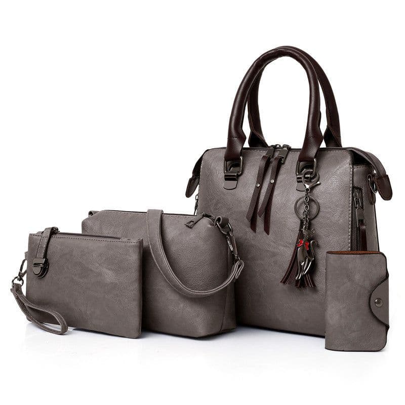 image-European and American retro cross-border wholesale women's bags 2023 new mother-in-law bag oily leather shoulder four-piece set women's handbag