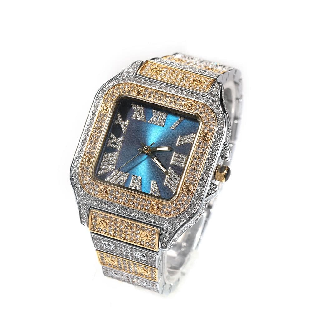 image-Men's Square Quartz Watch - Gold 45mm Roman Dial