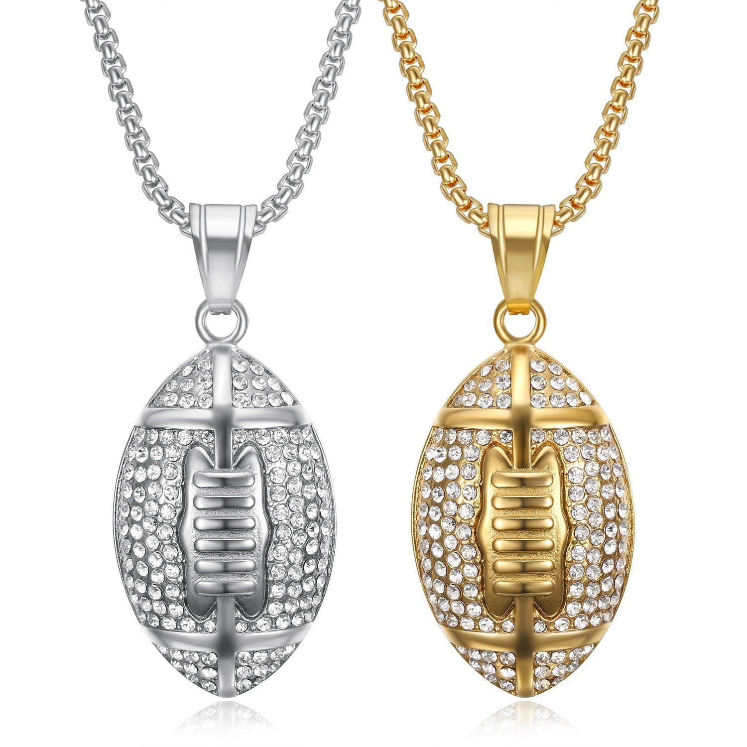 image-Hip Hop Titanium Steel Football Pendant Necklace - Gold Plated