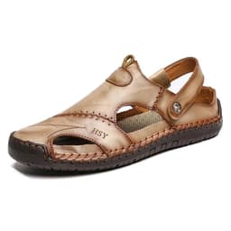 image-Men's Sandals - Large Size, Breathable, Yellow Brown Leather, Outdoor Hiking