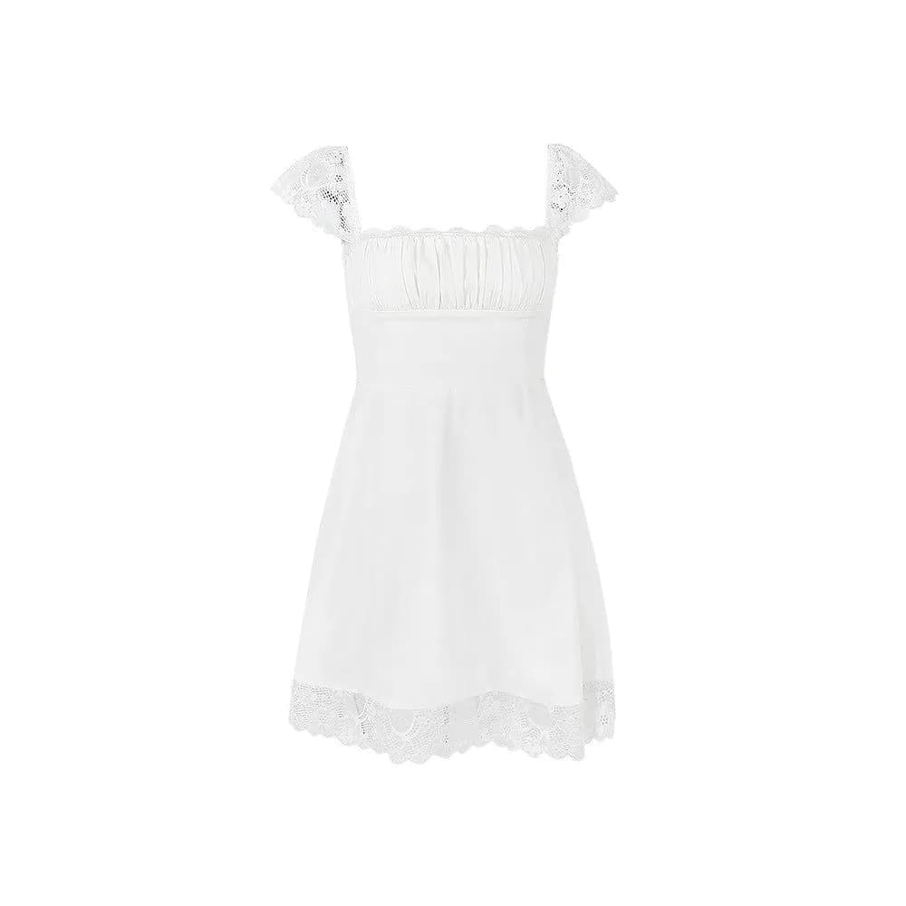 image-2023 European and American women's summer new lace square neck suspender skirt slim backless white French dress