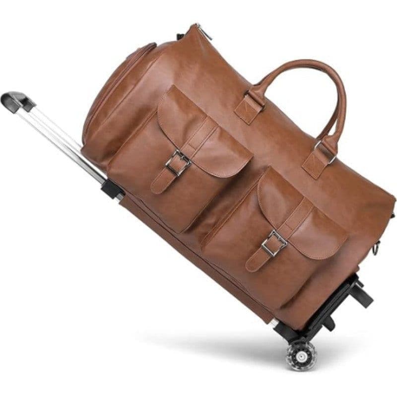 image-Trolley Convertible Folding Travel Bag - Brown 55L