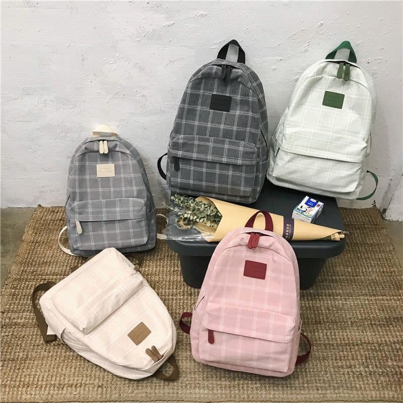 image-2021 autumn plaid rucksack female high school students junior high school students backpack college students simple and cute school bag