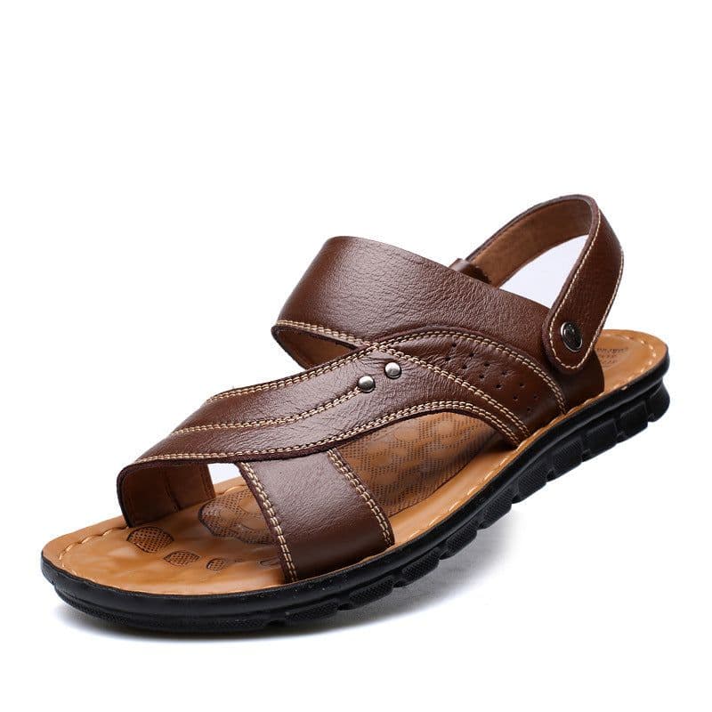 image-Men's Leather Sandals - Yellow Brown Size 46