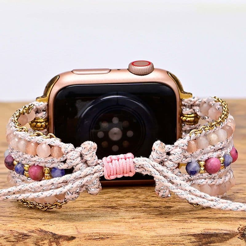 image-Bohemian Apple Watch Strap Pink Woven Stone