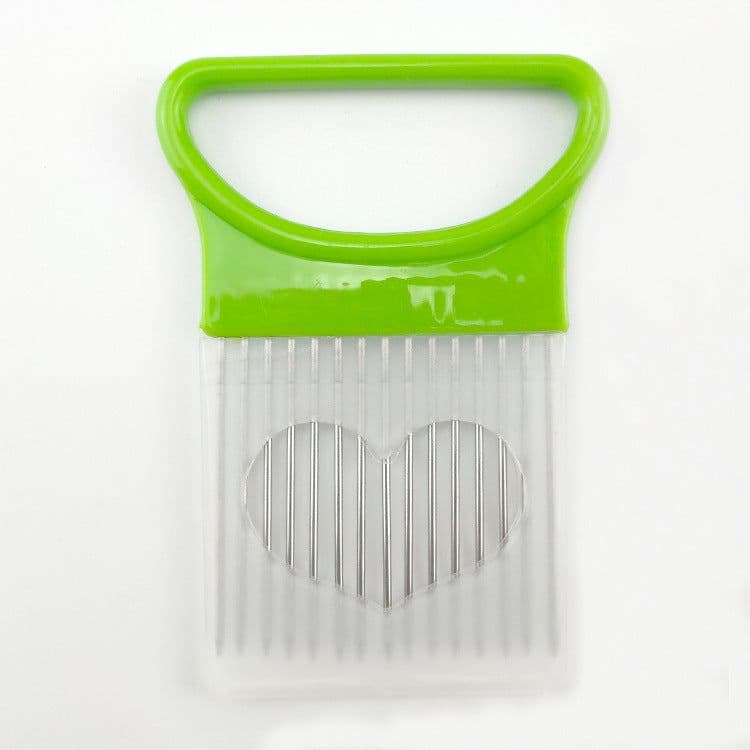 image-Lutai Stainless Steel Onion Needle Cutter - Green Multifunction Vegetable Slicer