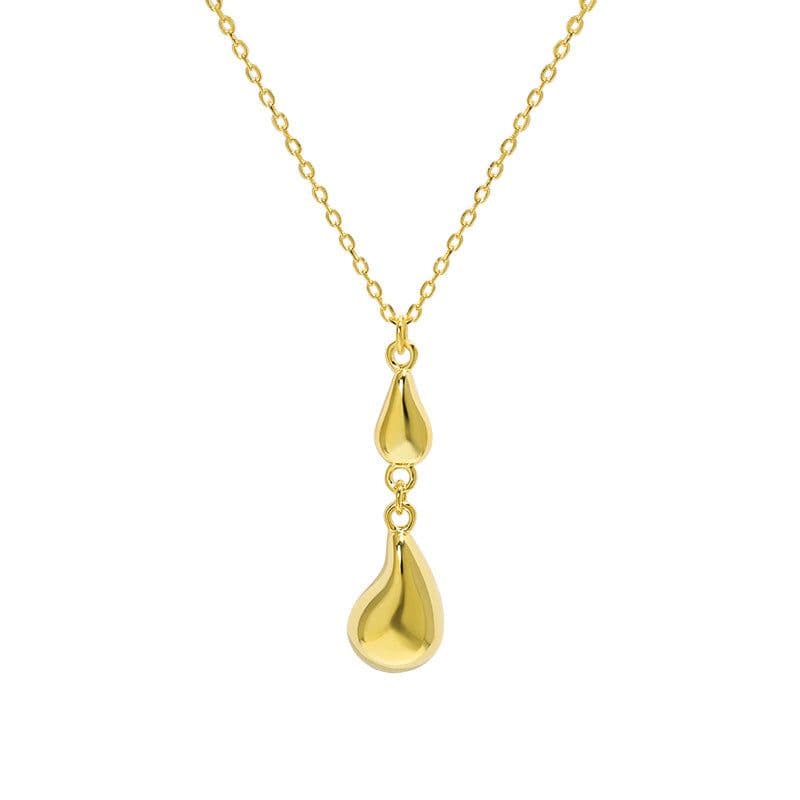 image-510 Korean version of ins niche design sense minimalist all-match water drop pendant texture S925 sterling silver clavicle chain necklace female