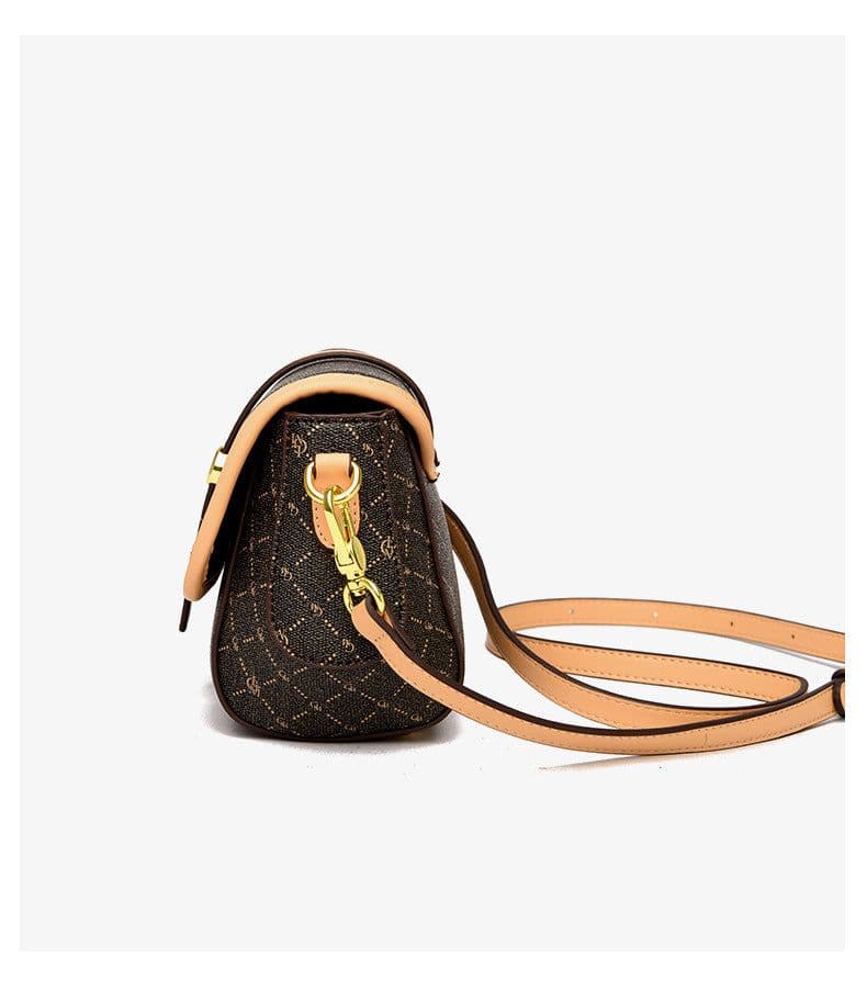 image-Women's PVC Shoulder Bag - Coffee Letter Small Square