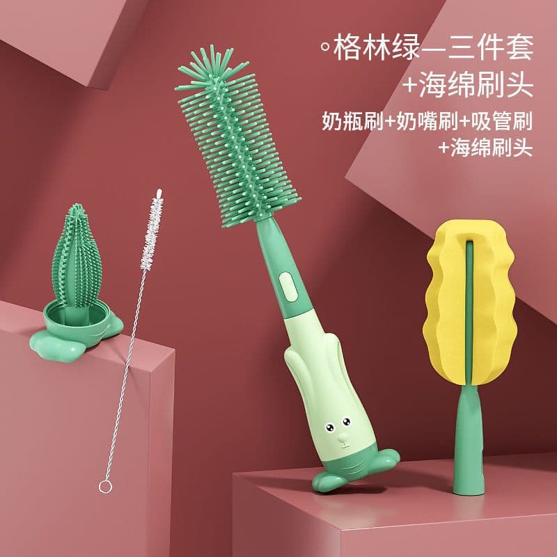 image-Silicone Bottle Brush Set - Baby Pacifier & Straw Cleaning Rotating Brush