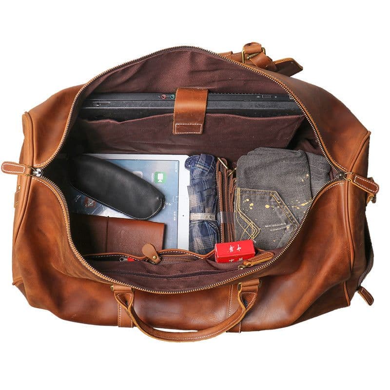 image-Autumn Products Leather Travel Bag - Retro Brown 20-35L