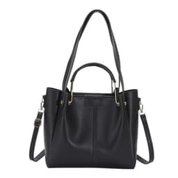 image-Khaki PU Bucket Bag - Large Capacity Tote