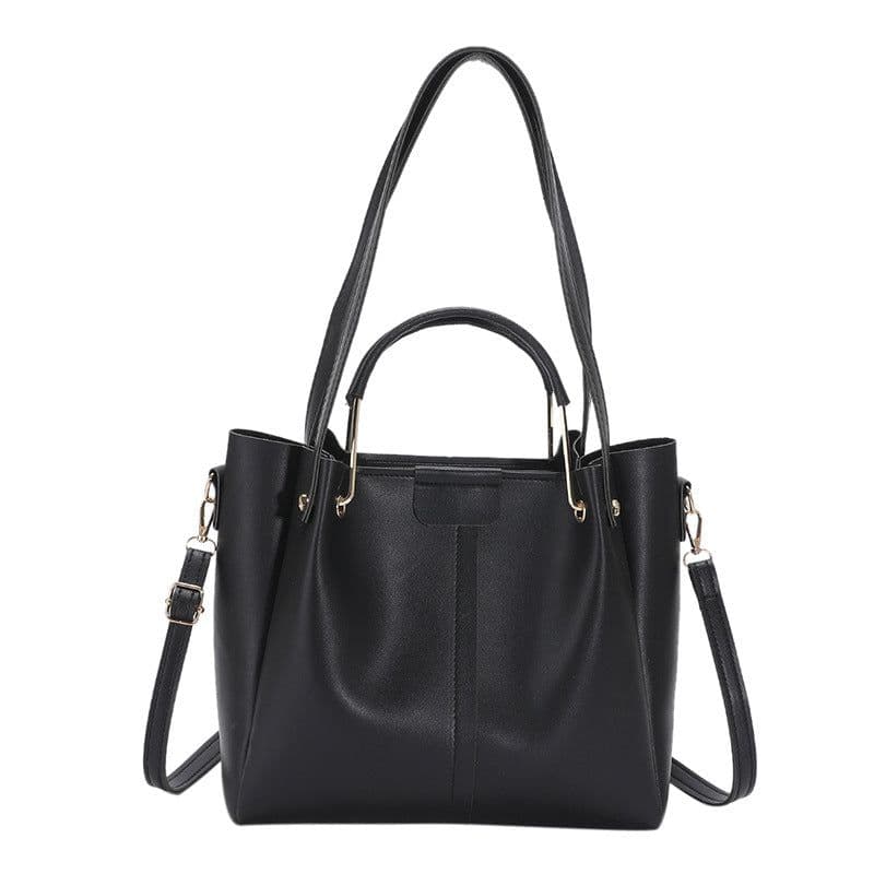 image-Khaki PU Bucket Bag - Large Capacity Tote