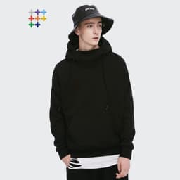 image-Khaki Velvet Hooded Sweater For Men Loose Fit Stand Collar Patch Pocket XL