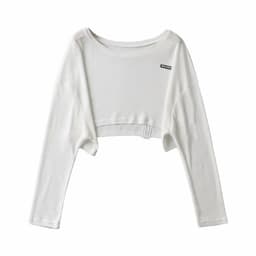 image-Women's Cropped T-Shirt - Long Sleeve Round Neck Loose Fit