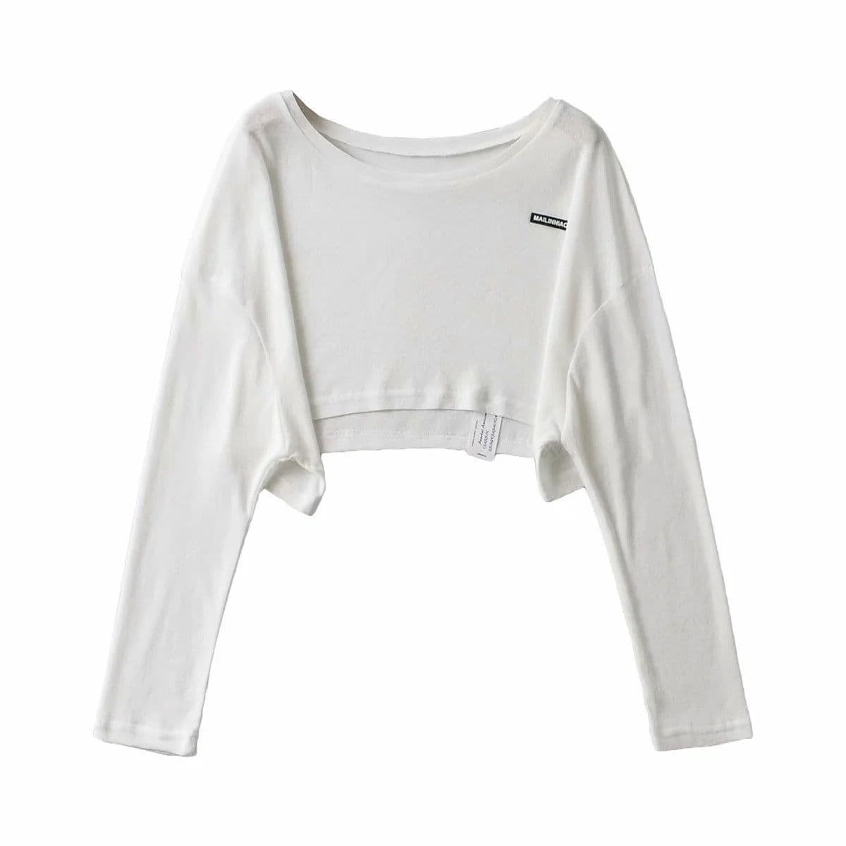 image-Women's Cropped T-Shirt - Long Sleeve Round Neck Loose Fit